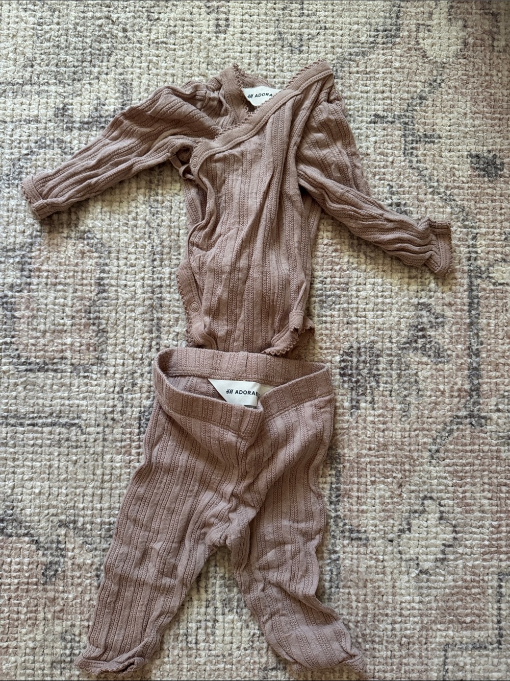 H&M Knit Baby Two-Piece Set in Dusty Mauve
